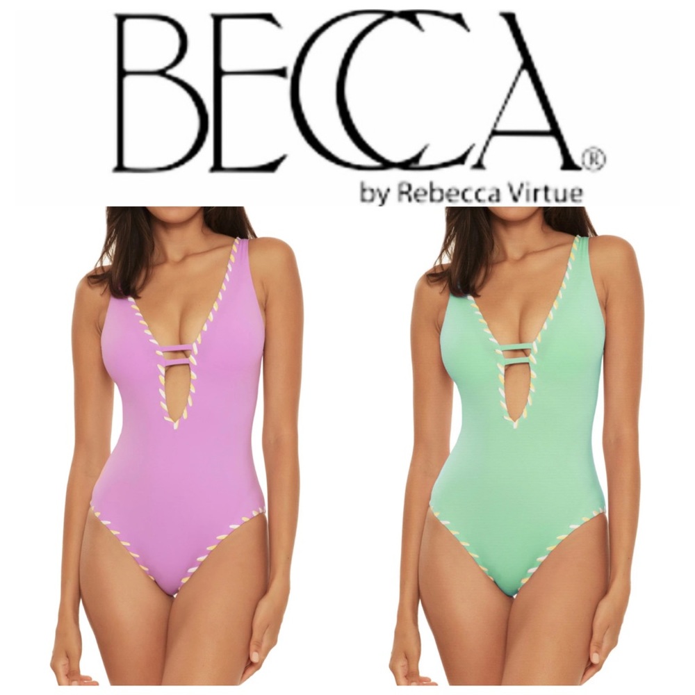 NWOT BECCA Camille Reversible Skylar Plunge One-Piece Swimsuit